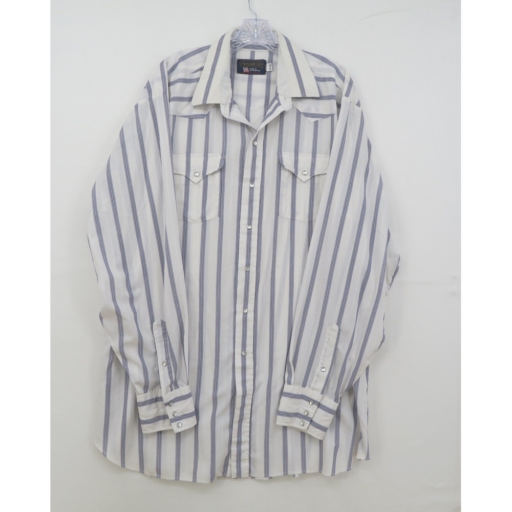 Panhandle Slim Mens Vintage Western Snap Shirt Blue White Stripe 18-38 Tall